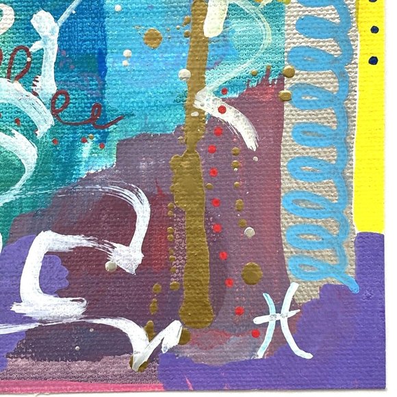 Scripting - Original Wall Art Liquid Oil Paint & Marker Signed Painting 6”x8” - Picture 5 of 8